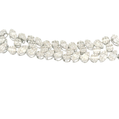 18K White Gold Natural Fancy Shape Diamonds Multi-Row Mosaic Bracelet