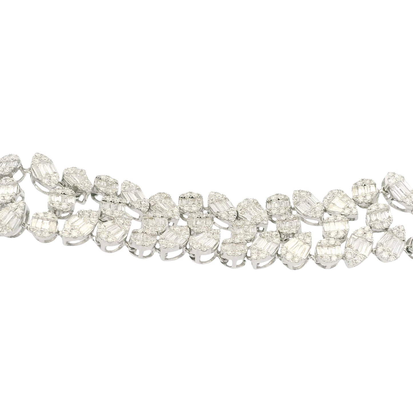 18K White Gold Natural Fancy Shape Diamonds Multi-Row Mosaic Bracelet