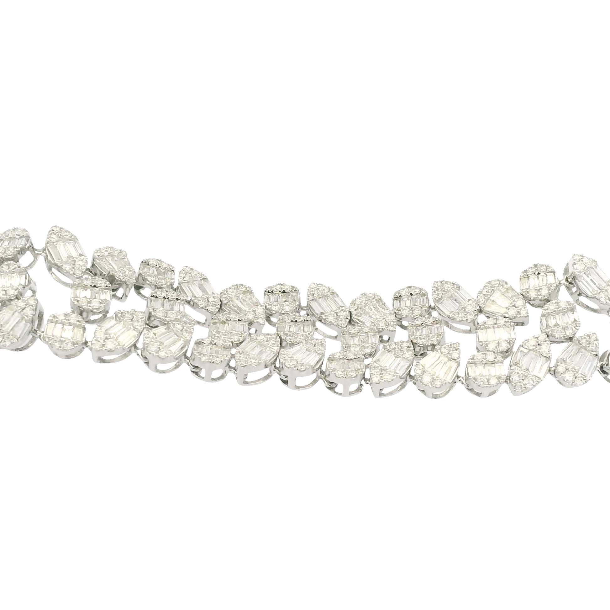 18K White Gold Natural Fancy Shape Diamonds Multi-Row Mosaic Bracelet