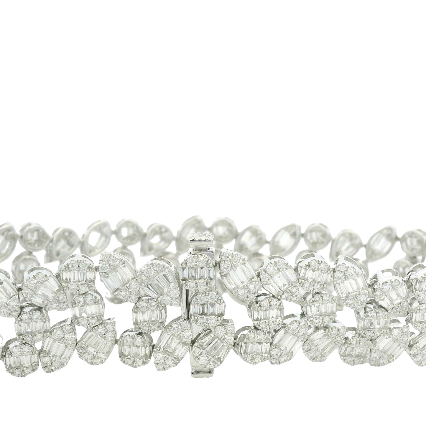 18K White Gold Natural Fancy Shape Diamonds Multi-Row Mosaic Bracelet