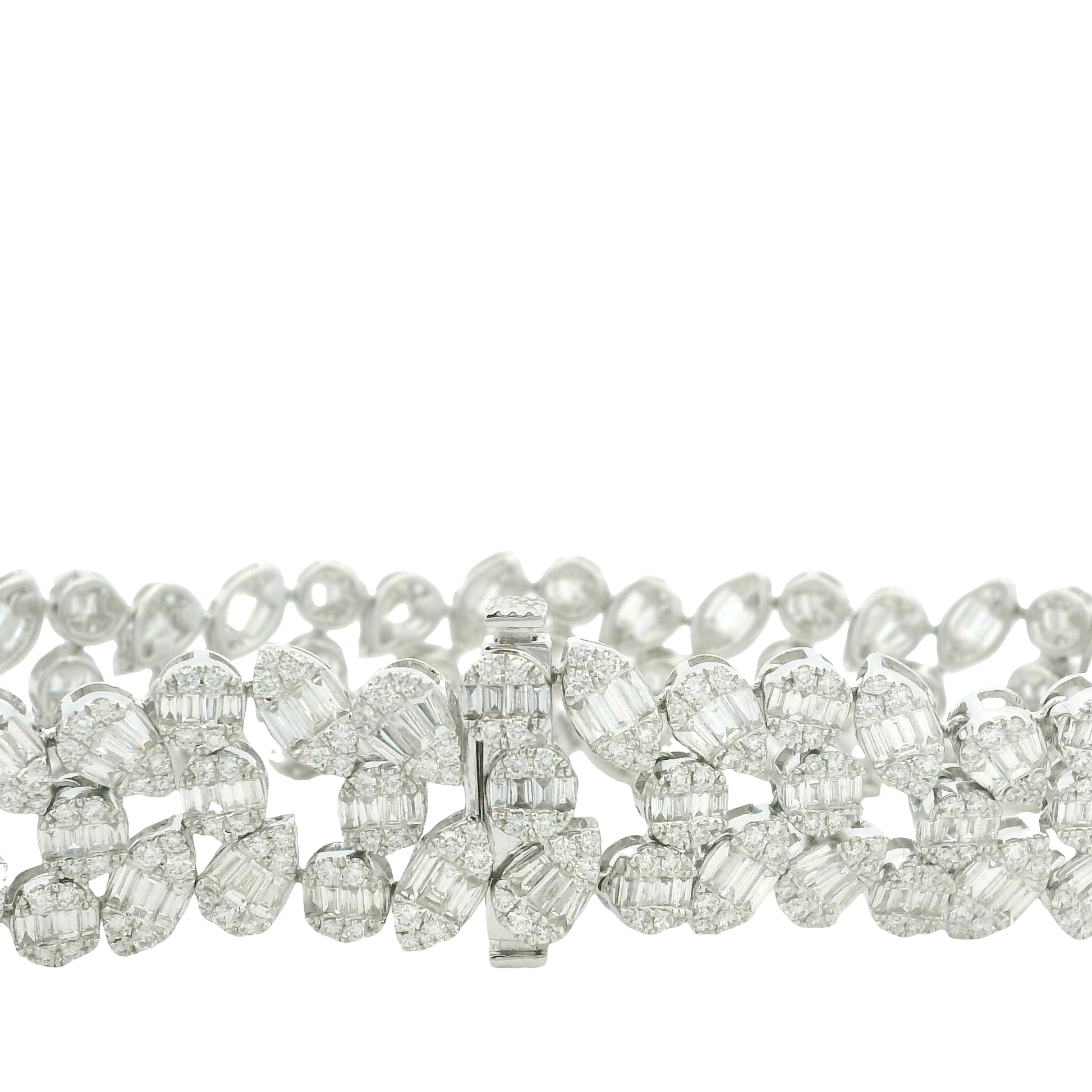 18K White Gold Natural Fancy Shape Diamonds Multi-Row Mosaic Bracelet