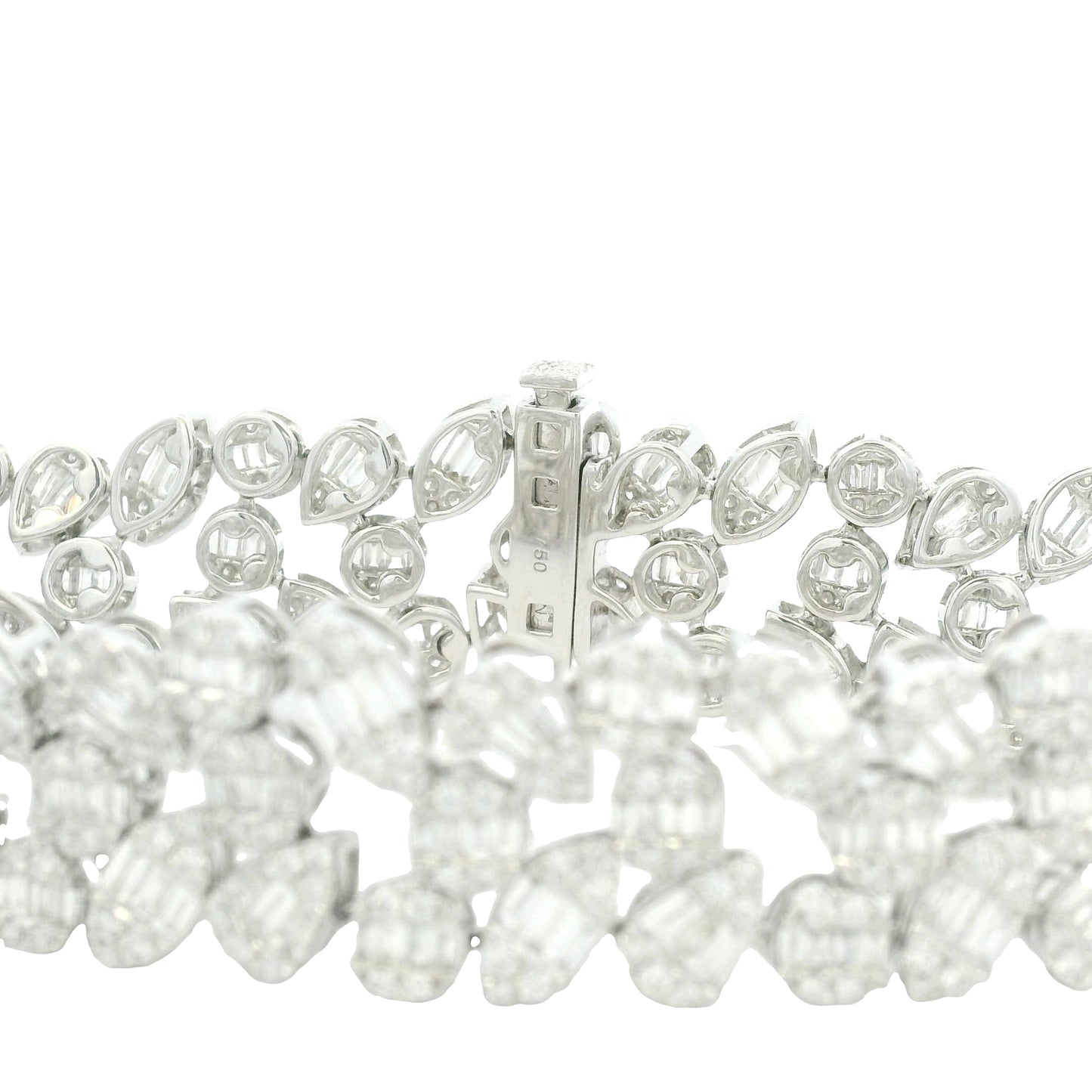 18K White Gold Natural Fancy Shape Diamonds Multi-Row Mosaic Bracelet