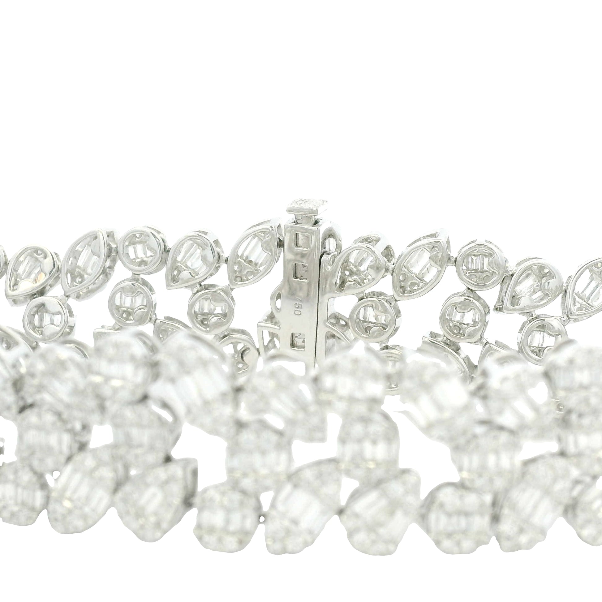 18K White Gold Natural Fancy Shape Diamonds Multi-Row Mosaic Bracelet