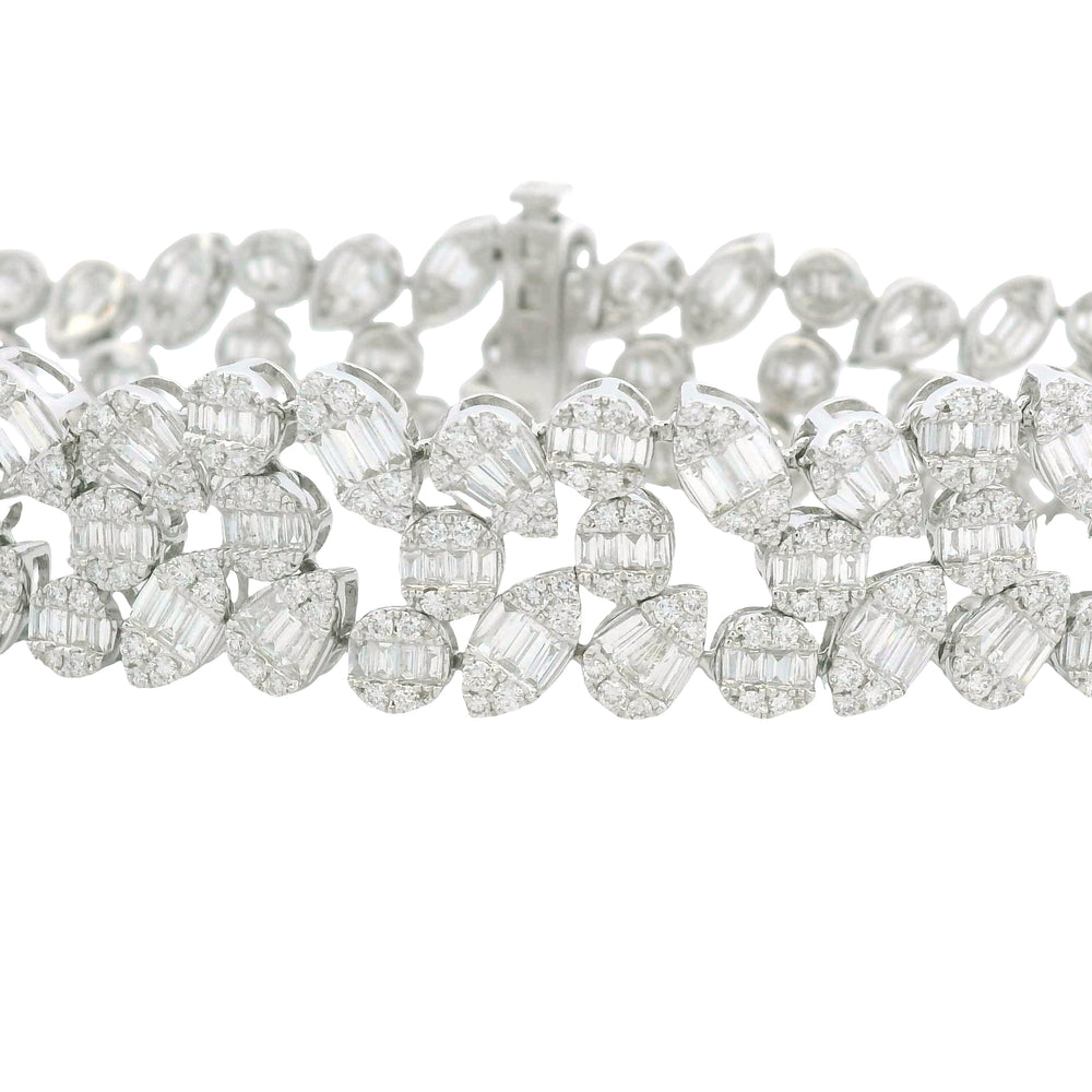18K White Gold Natural Fancy Shape Diamonds Multi-Row Mosaic Bracelet