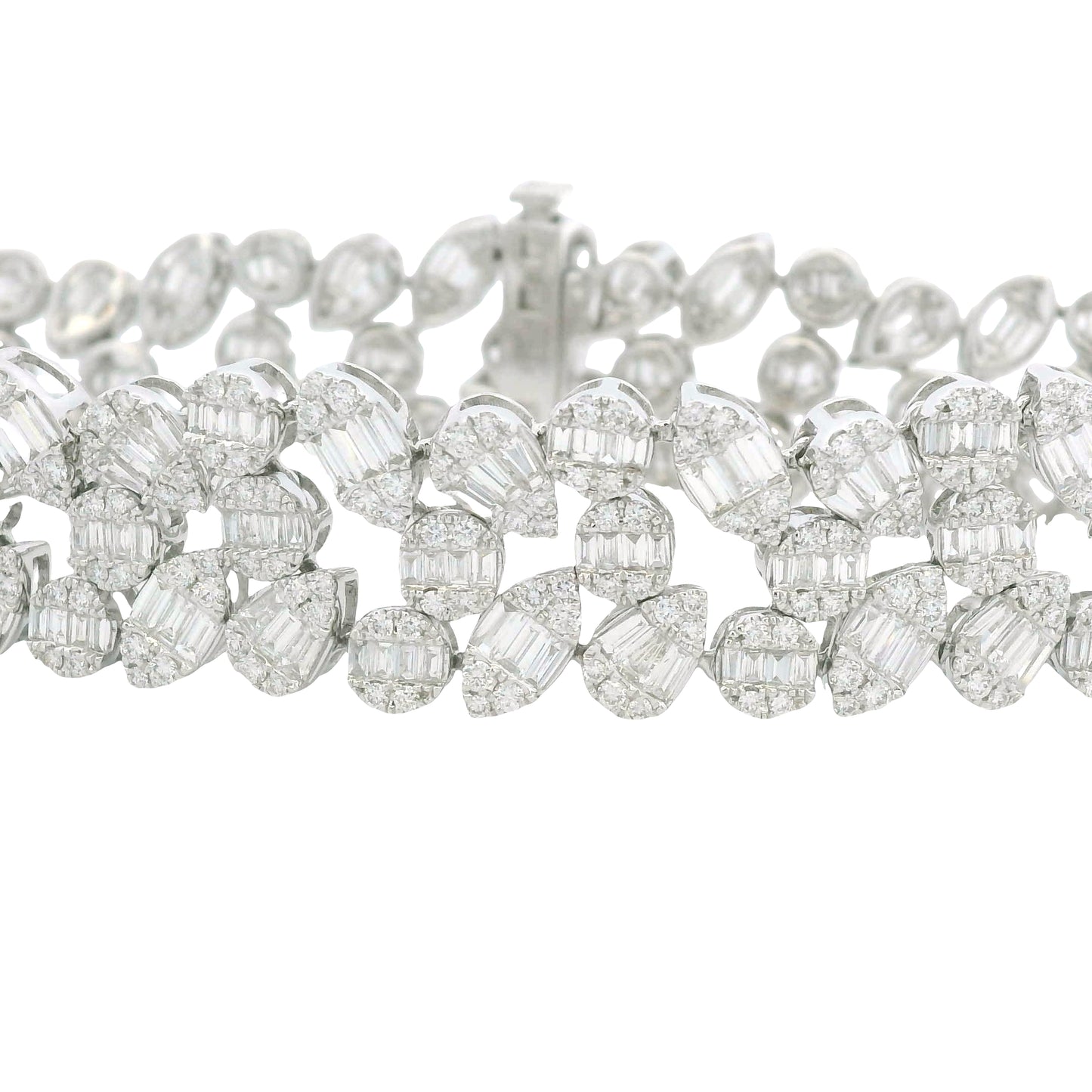 18K White Gold Natural Fancy Shape Diamonds Multi-Row Mosaic Bracelet