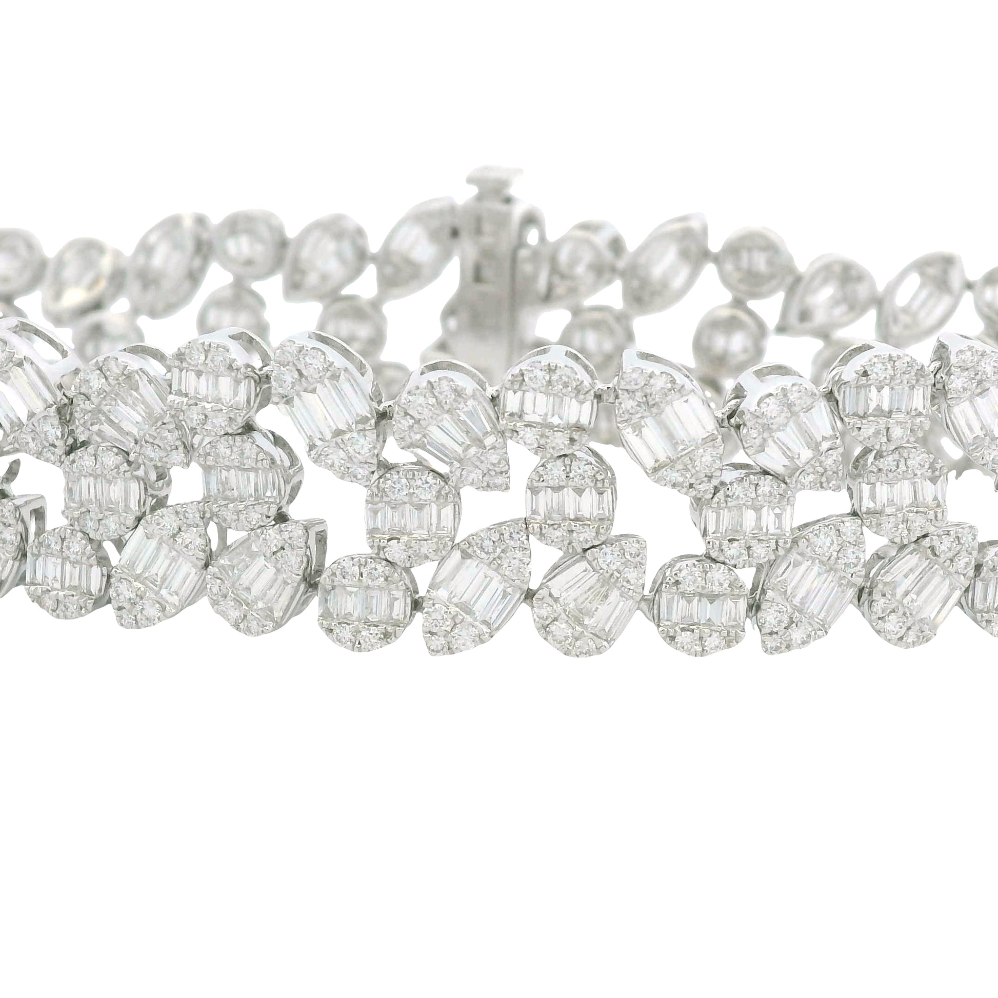 18K White Gold Natural Fancy Shape Diamonds Multi-Row Mosaic Bracelet