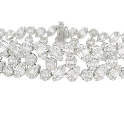 18K White Gold Natural Fancy Shape Diamonds Multi-Row Mosaic Bracelet