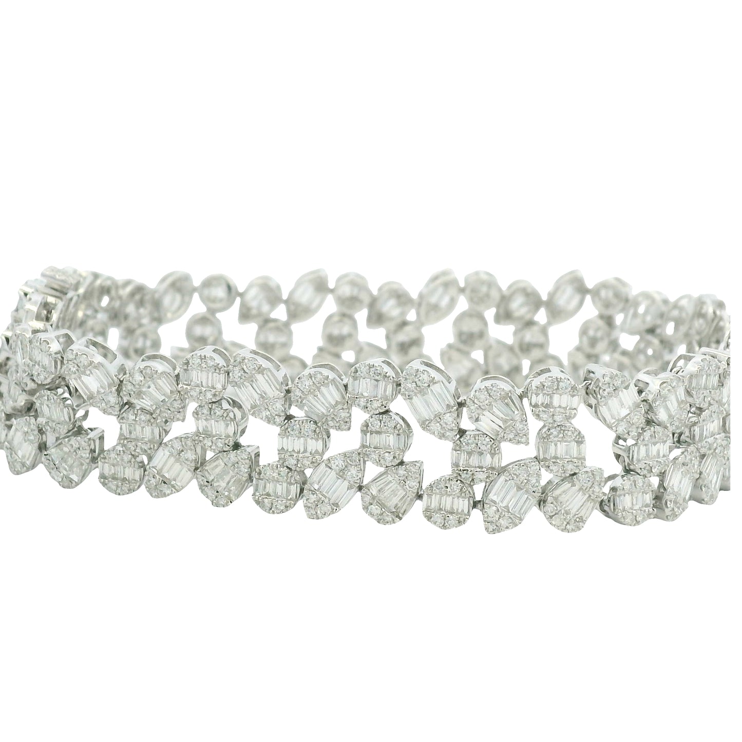 18K White Gold Natural Fancy Shape Diamonds Multi-Row Mosaic Bracelet