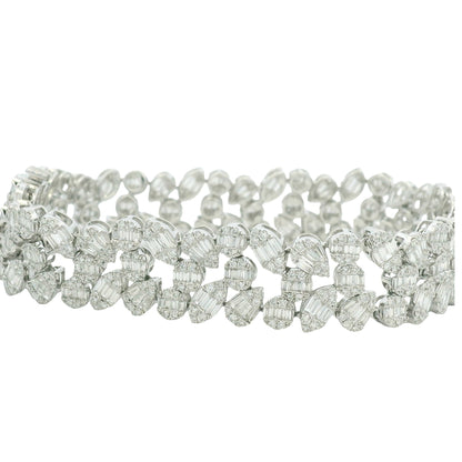 18K White Gold Natural Fancy Shape Diamonds Multi-Row Mosaic Bracelet