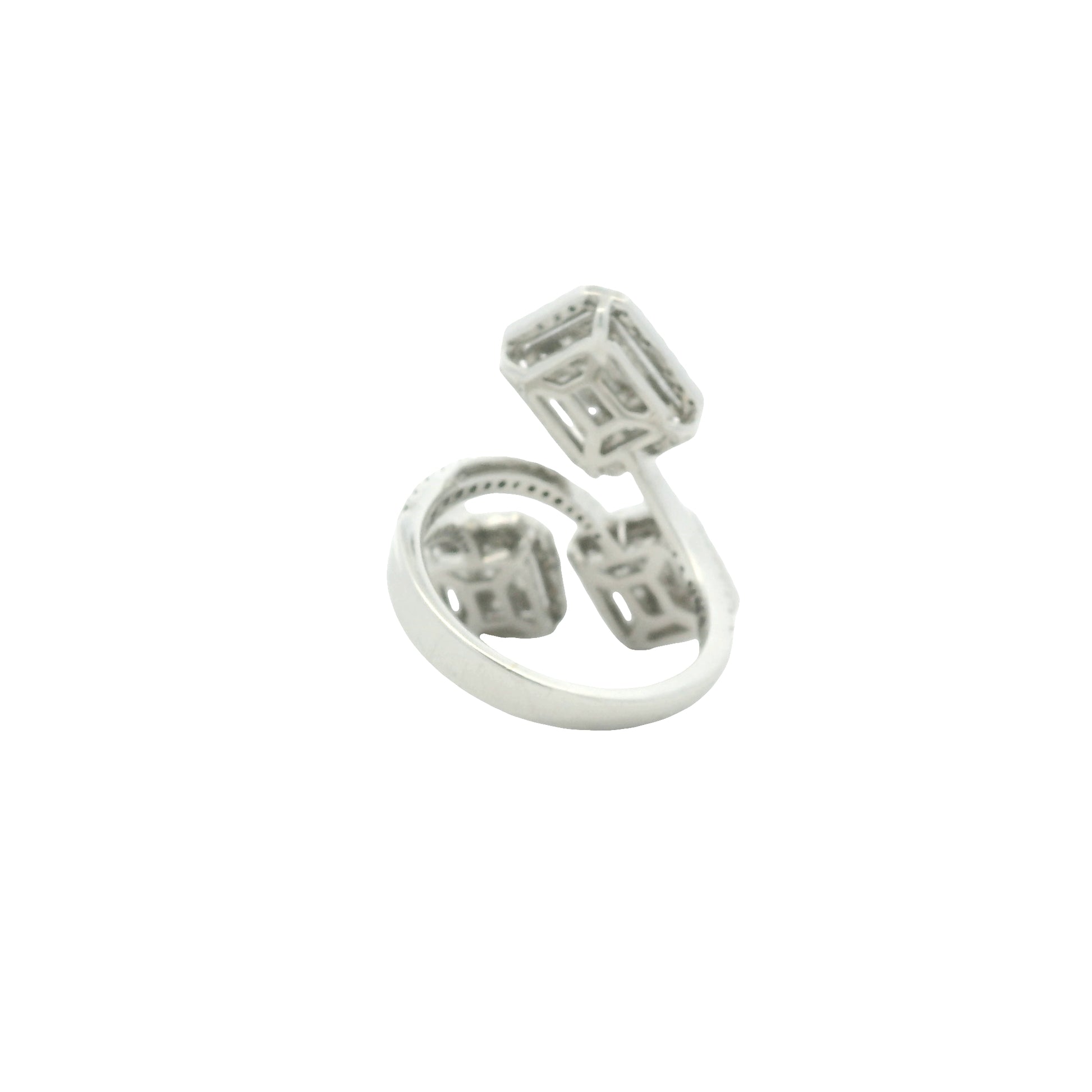18K White Gold Natural Emerald &Round Cut Diamond Crossover Mosaic Ring