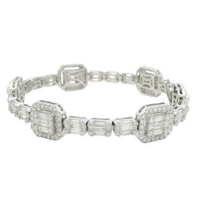 18K White Gold Natural Baguette& Round Diamonds 5 Stations Set Mosaic Bracelet