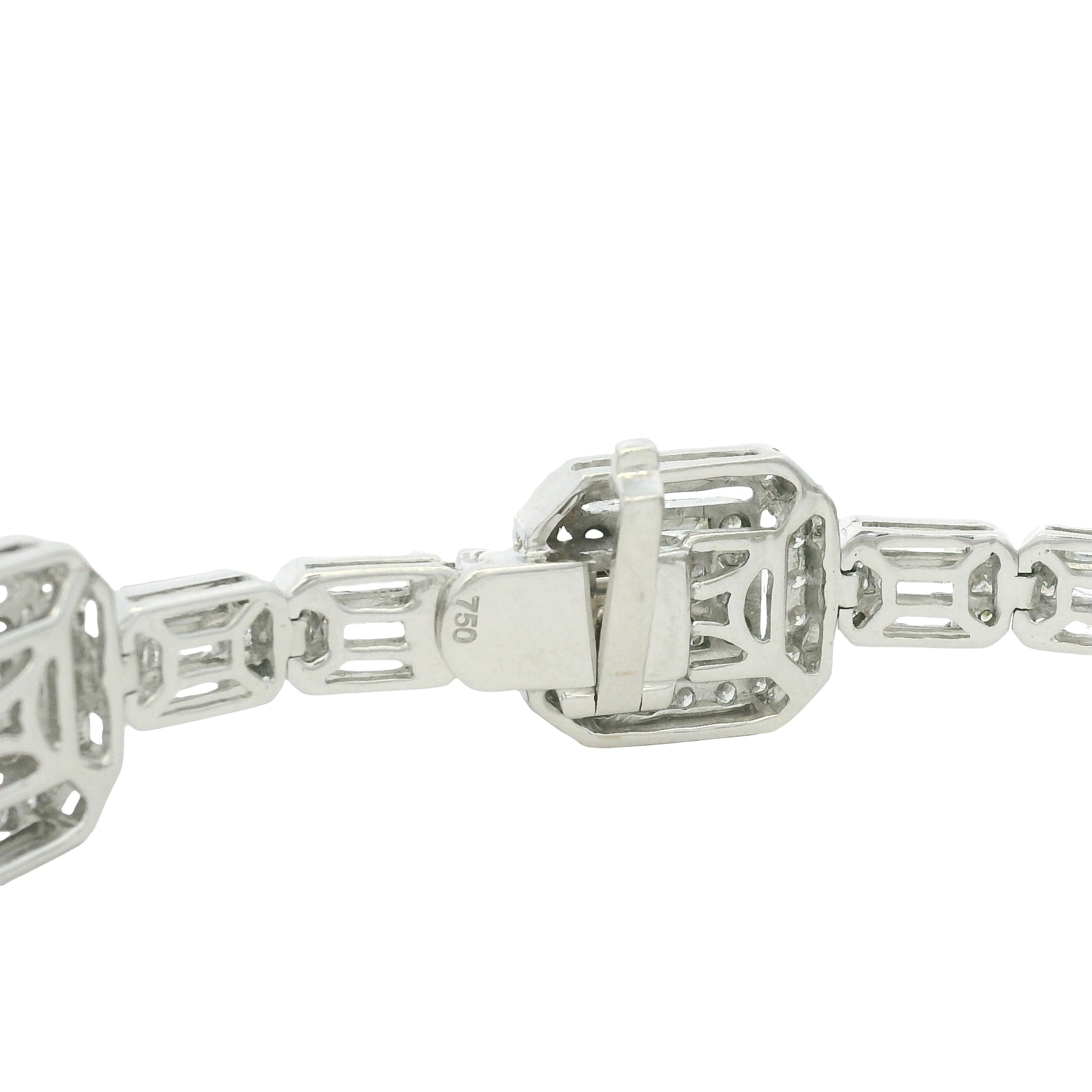 18K White Gold Natural Baguette& Round Diamonds 5 Stations Set Mosaic Bracelet