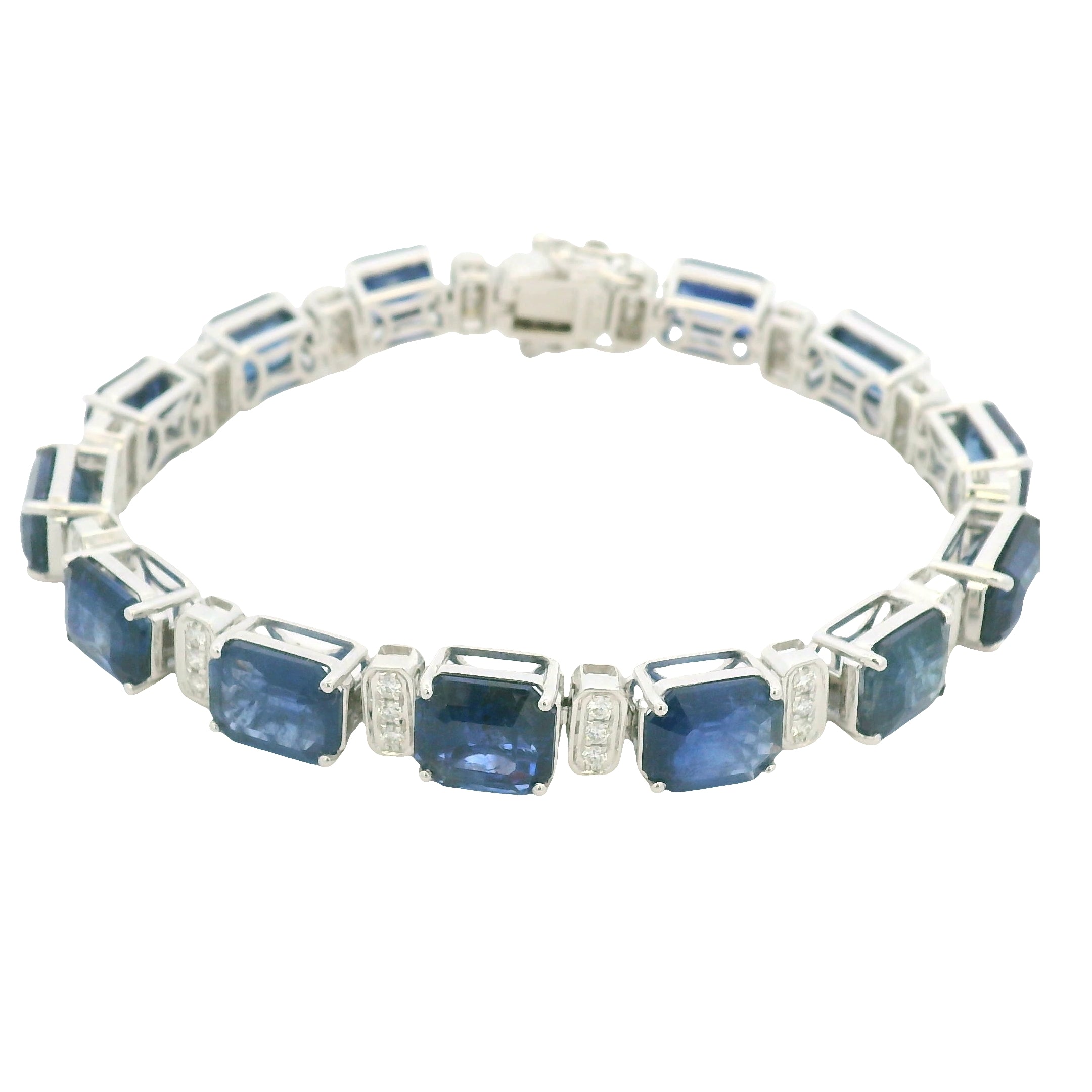 18K White Gold Natural Sapphire& Natural Diamonds Bracelet