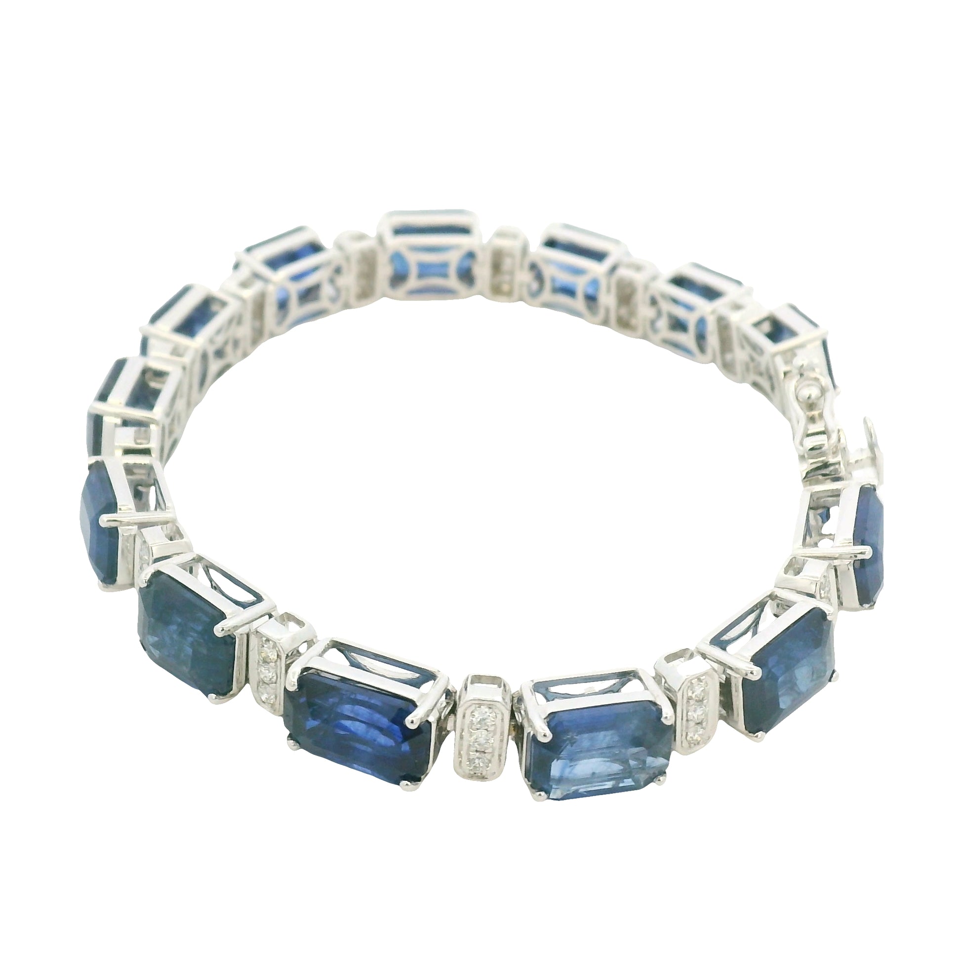18K White Gold Natural Sapphire& Natural Diamonds Bracelet