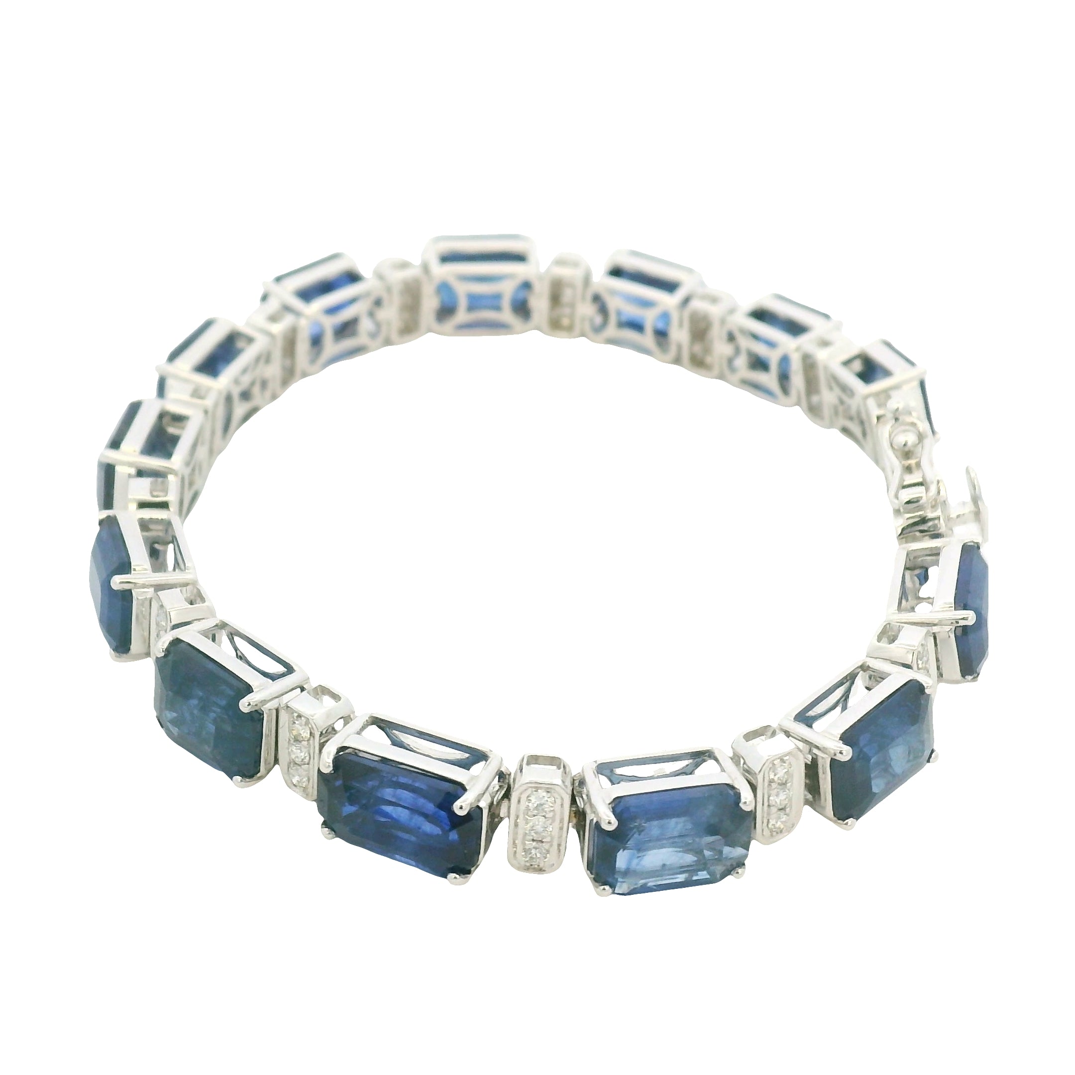 18K White Gold Natural Sapphire& Natural Diamonds Bracelet