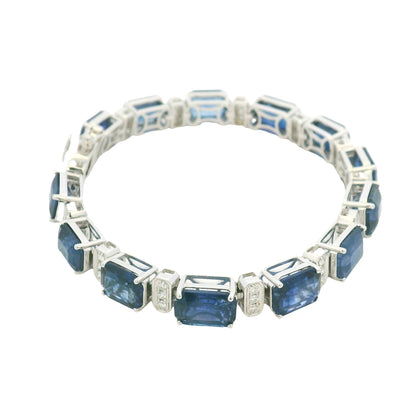 18K White Gold Natural Sapphire& Natural Diamonds Bracelet