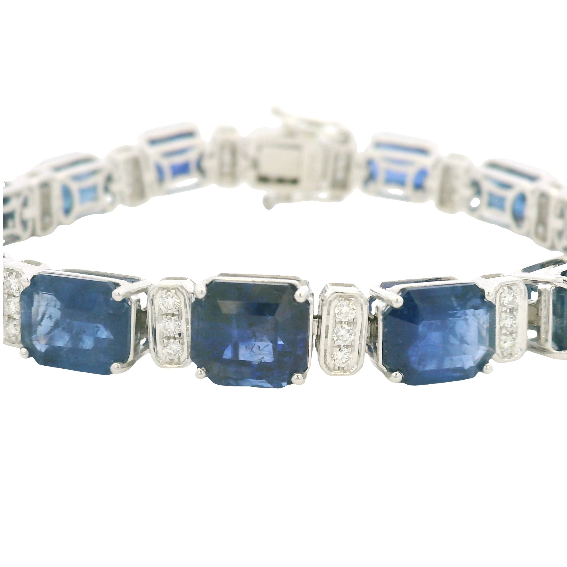 18K White Gold Natural Sapphire& Natural Diamonds Bracelet