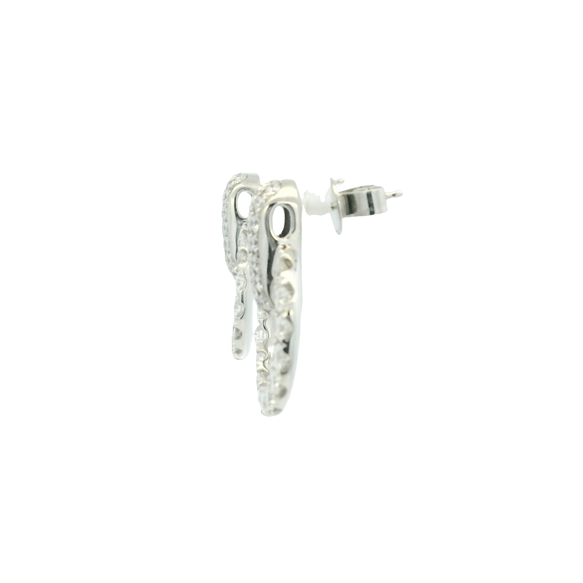 18K White Gold Natural Round Brilliant Diamonds Open Circle Drop Earrings