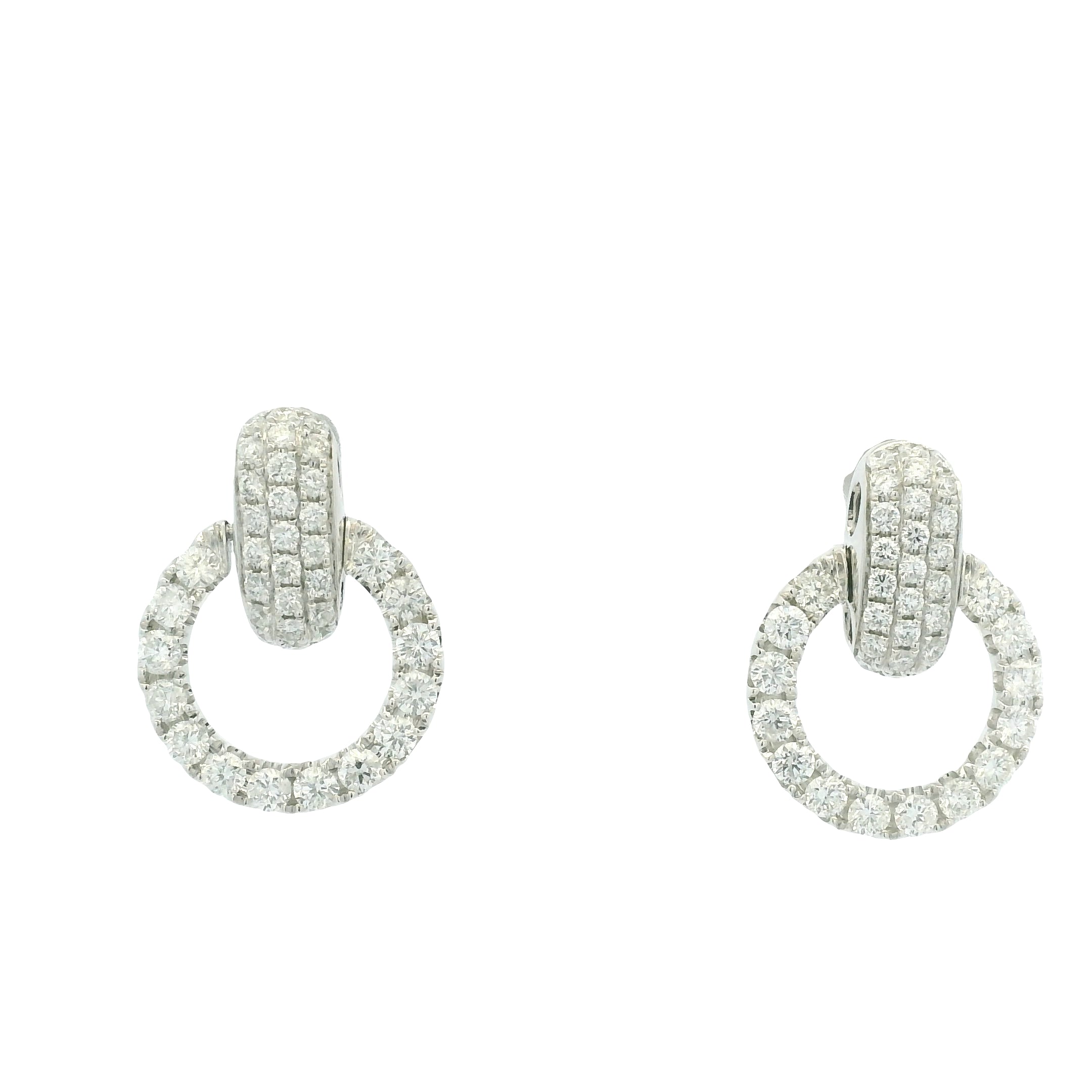 18K White Gold Natural Round Brilliant Diamonds Open Circle Drop Earrings