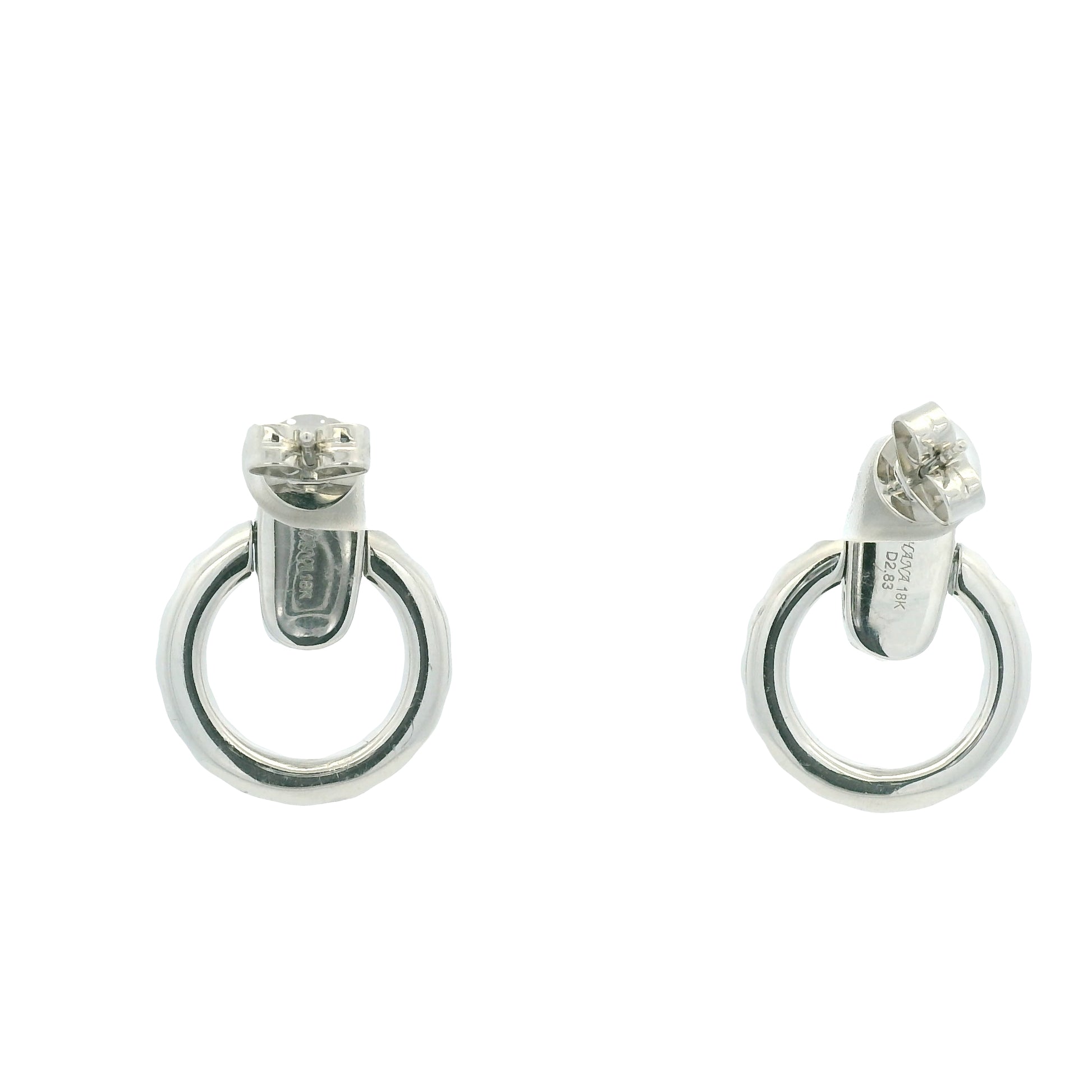 18K White Gold Natural Round Brilliant Diamonds Open Circle Drop Earrings