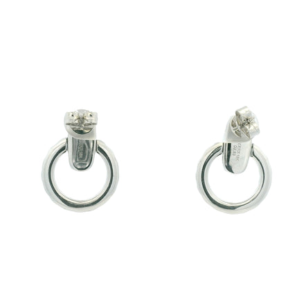 18K White Gold Natural Round Brilliant Diamonds Open Circle Drop Earrings