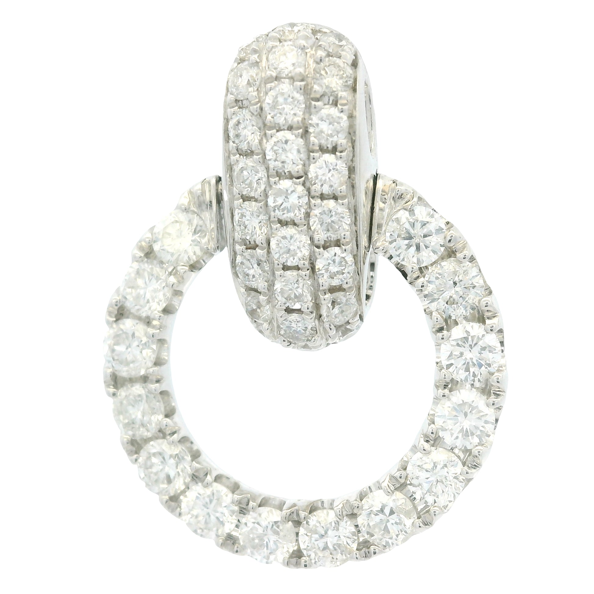 18K White Gold Natural Round Brilliant Diamonds Open Circle Drop Earrings
