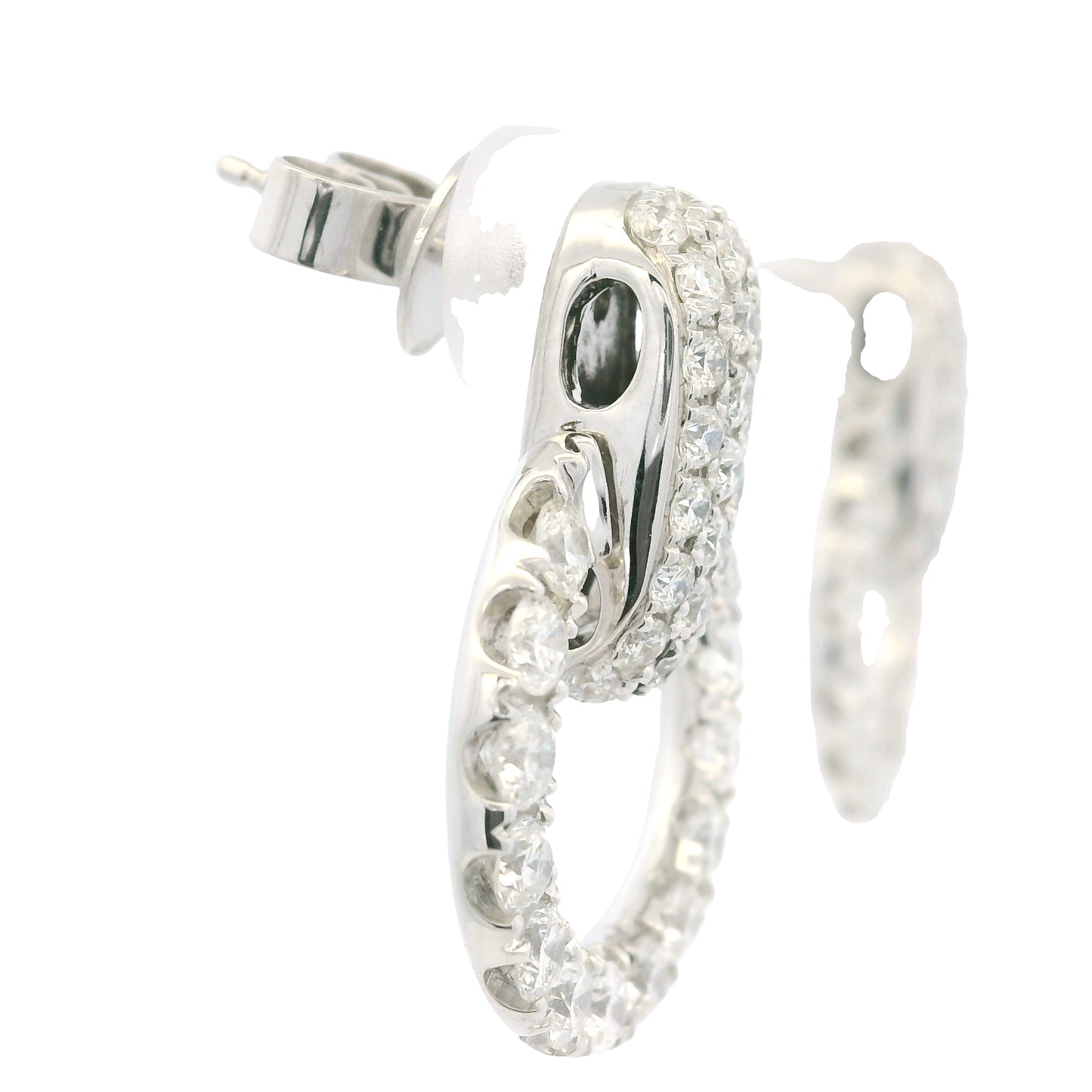 18K White Gold Natural Round Brilliant Diamonds Open Circle Drop Earrings