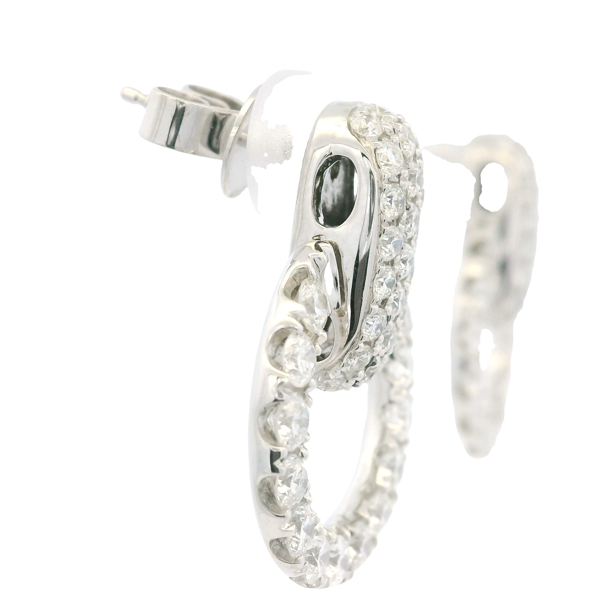 18K White Gold Natural Round Brilliant Diamonds Open Circle Drop Earrings