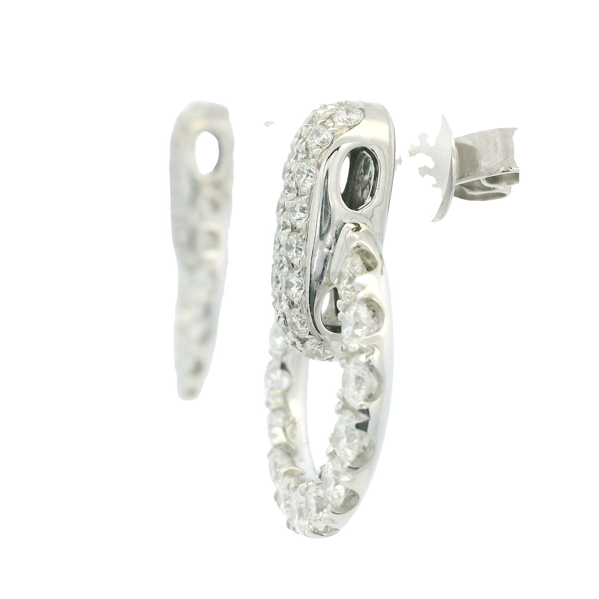 18K White Gold Natural Round Brilliant Diamonds Open Circle Drop Earrings