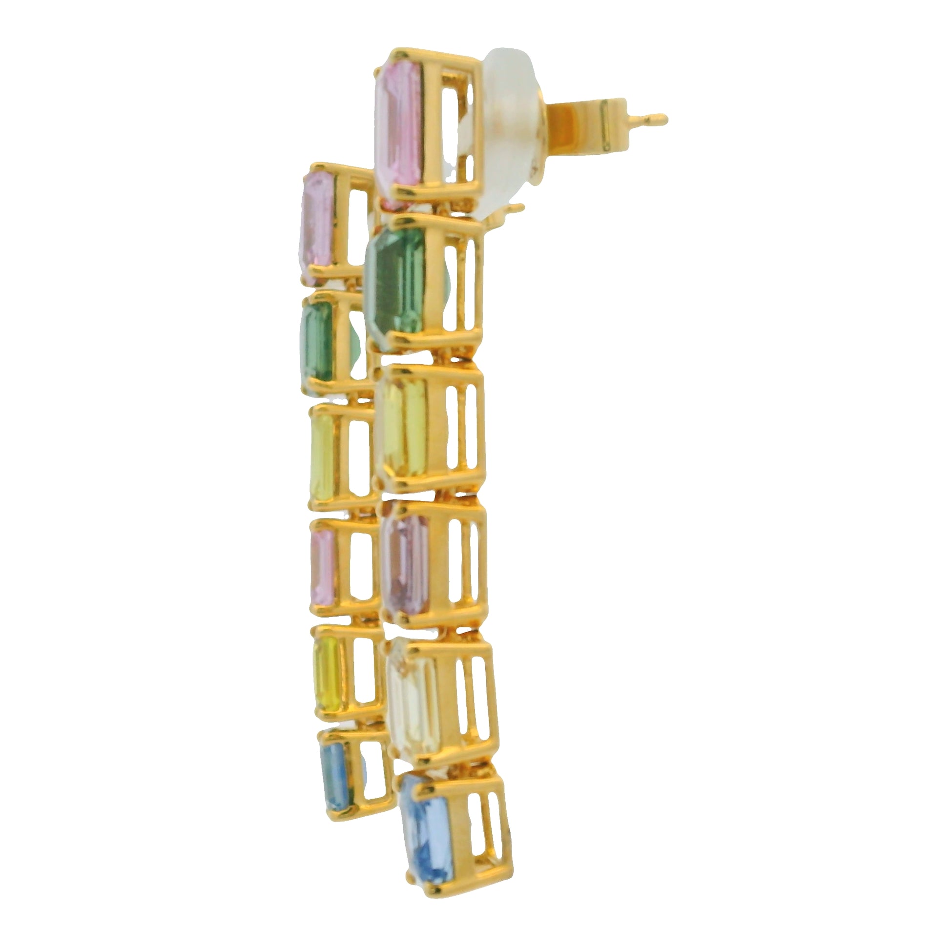 18K Yellow Gold Natural Multicolor Sapphires Fashion Dangle Drop Earrings