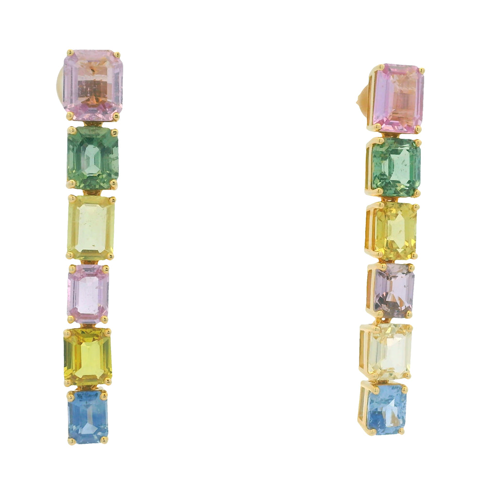 18K Yellow Gold Natural Multicolor Sapphires Fashion Dangle Drop Earrings
