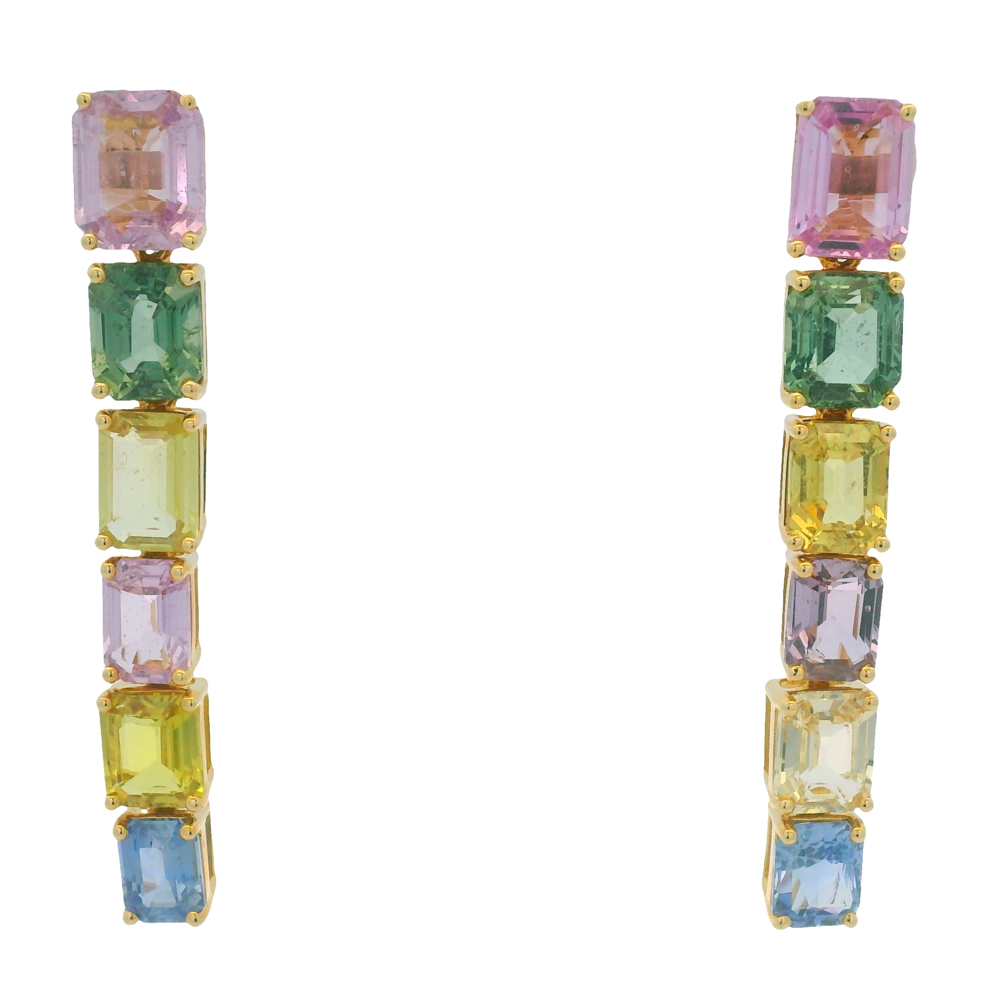 18K Yellow Gold Natural Multicolor Sapphires Fashion Dangle Drop Earrings