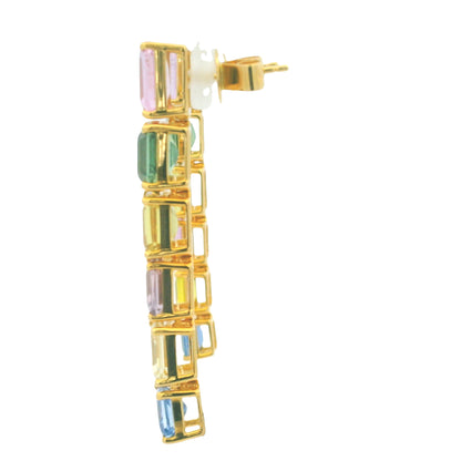 18K Yellow Gold Natural Multicolor Sapphires Fashion Dangle Drop Earrings