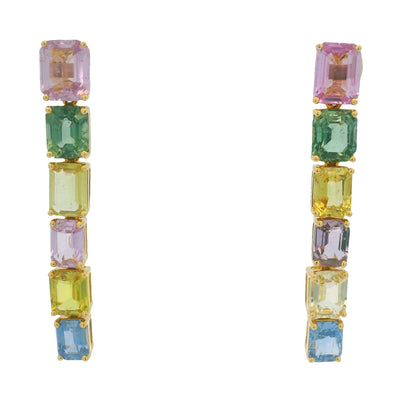 18K Yellow Gold Natural Multicolor Sapphires Fashion Dangle Drop Earrings
