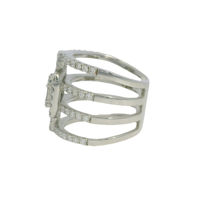 18K White Gold Natural Round Brilliant & Baguette Diamond Wide 4 Band Ring
