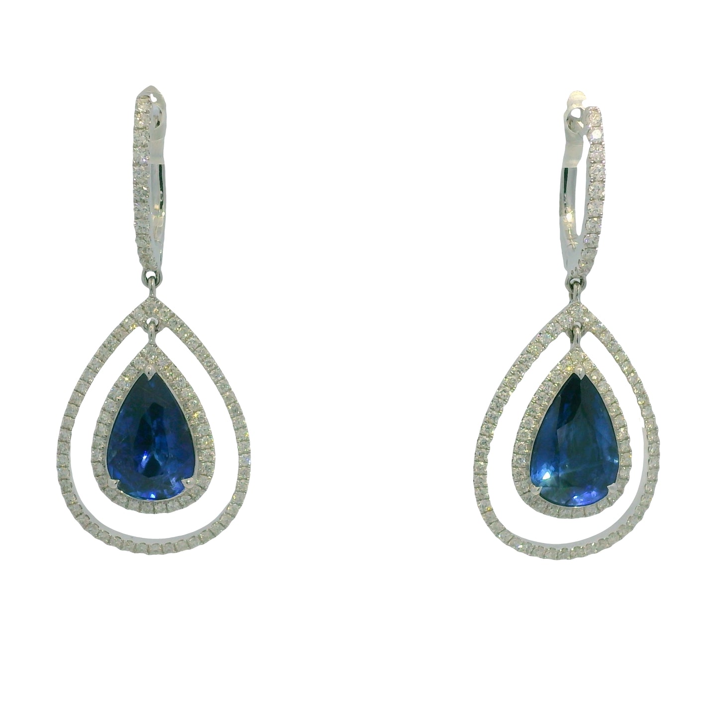 GIA 18K White Gold Natural Sapphires & Natural Diamonds Drop Earrings