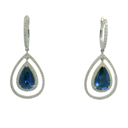 GIA 18K White Gold Natural Sapphires & Natural Diamonds Drop Earrings