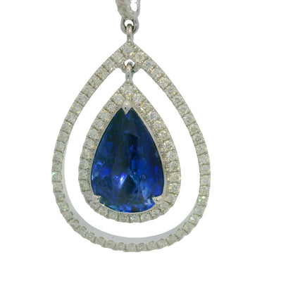 GIA 18K White Gold Natural Sapphires & Natural Diamonds Drop Earrings