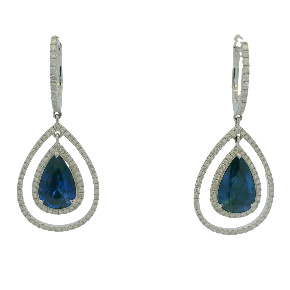 GIA 18K White Gold Natural Sapphires & Natural Diamonds Drop Earrings
