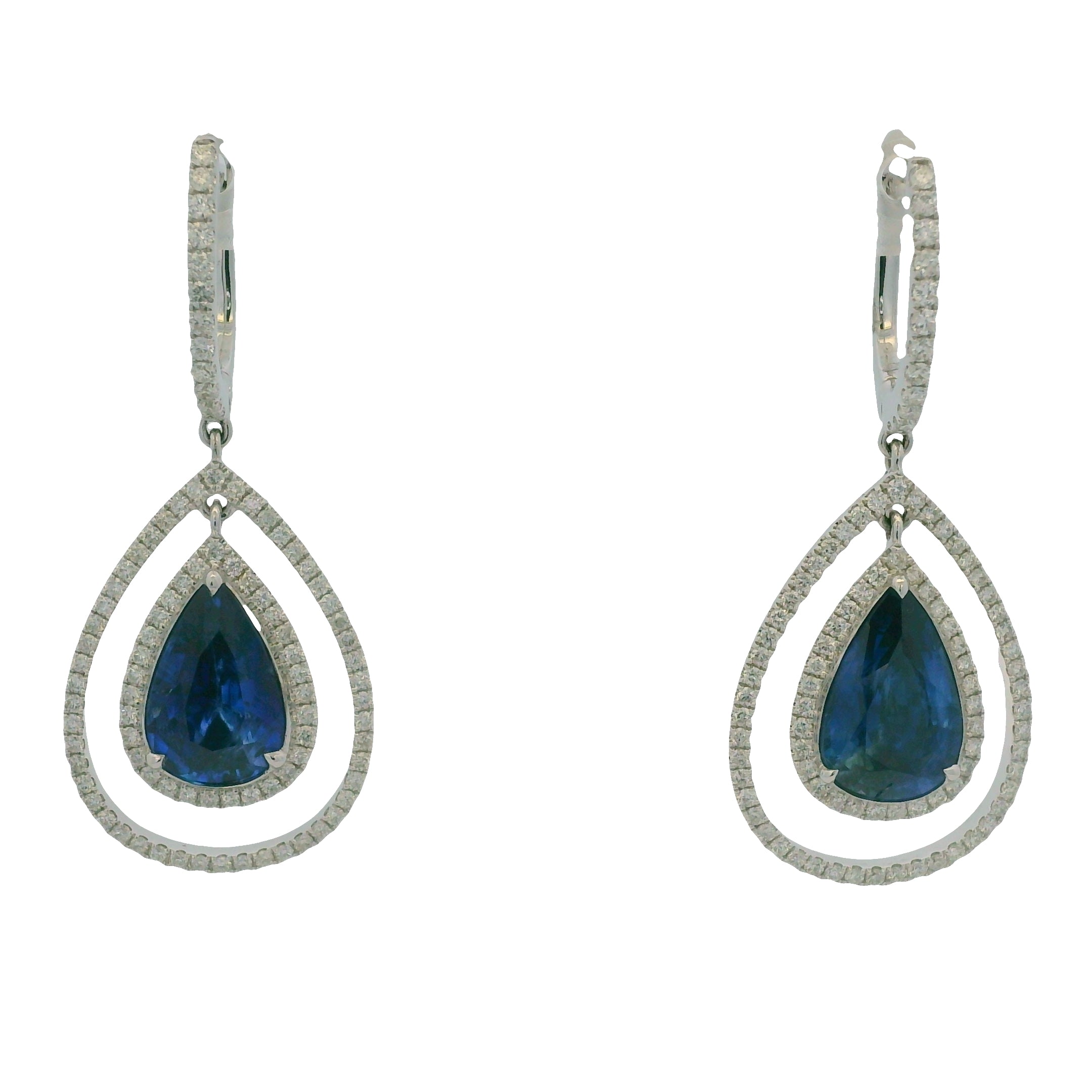 GIA 18K White Gold Natural Sapphires & Natural Diamonds Drop Earrings