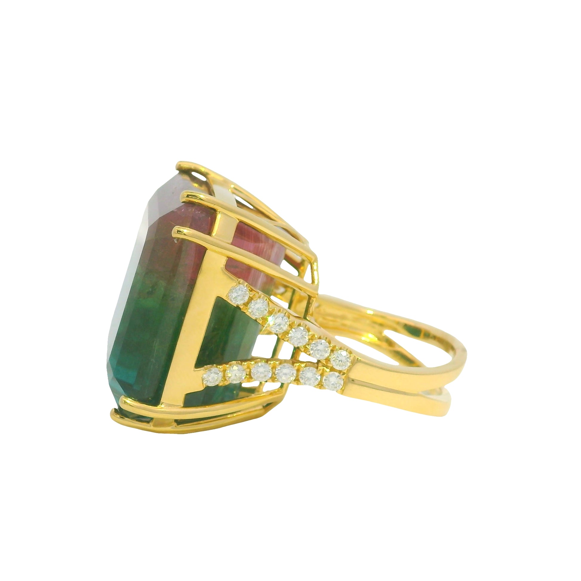 18K Yellow Gold Natural Nigerian Tourmaline & Diamond Cocktail Ring
