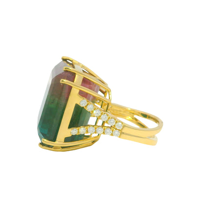 18K Yellow Gold Natural Nigerian Tourmaline & Diamond Cocktail Ring