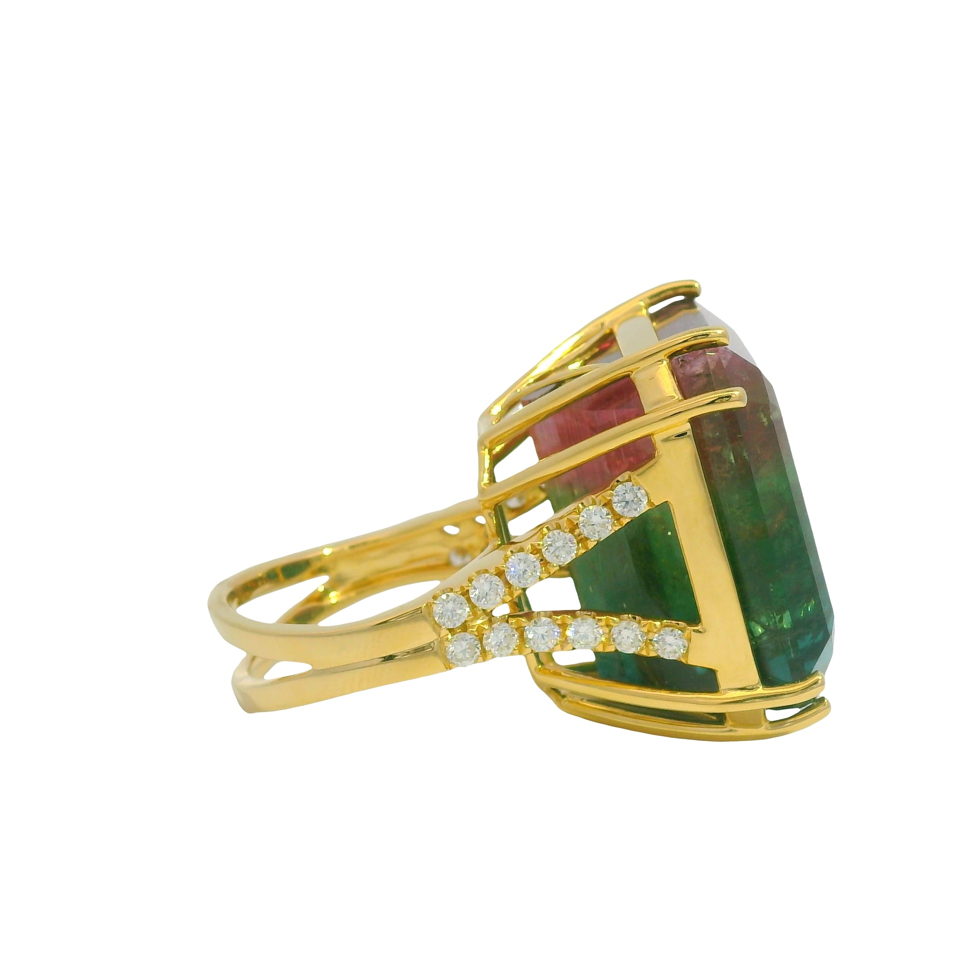 18K Yellow Gold Natural Nigerian Tourmaline & Diamond Cocktail Ring