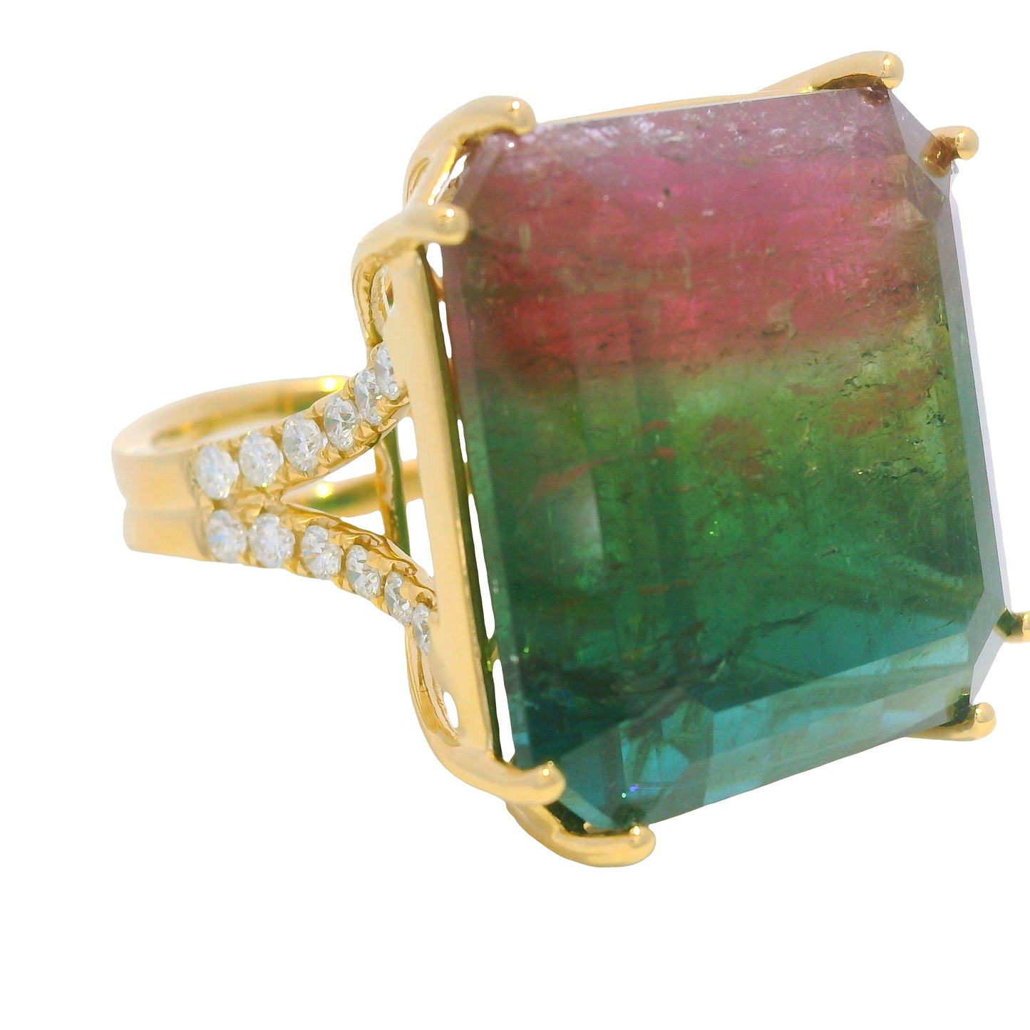 18K Yellow Gold Natural Nigerian Tourmaline & Diamond Cocktail Ring