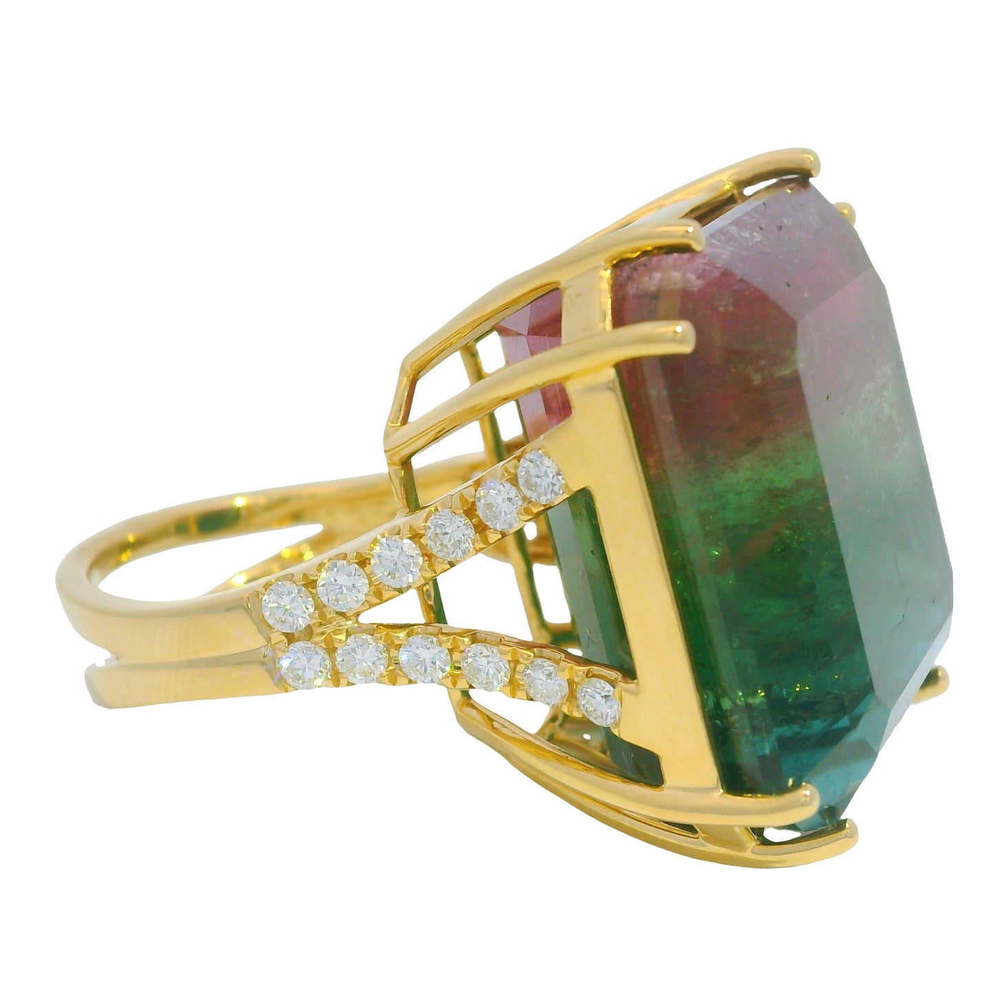 18K Yellow Gold Natural Nigerian Tourmaline & Diamond Cocktail Ring