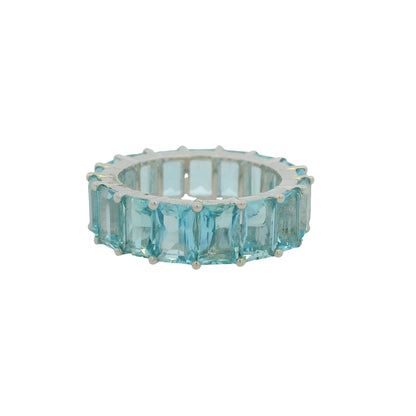 14K White Gold Natural Aquamarine Eternity Band