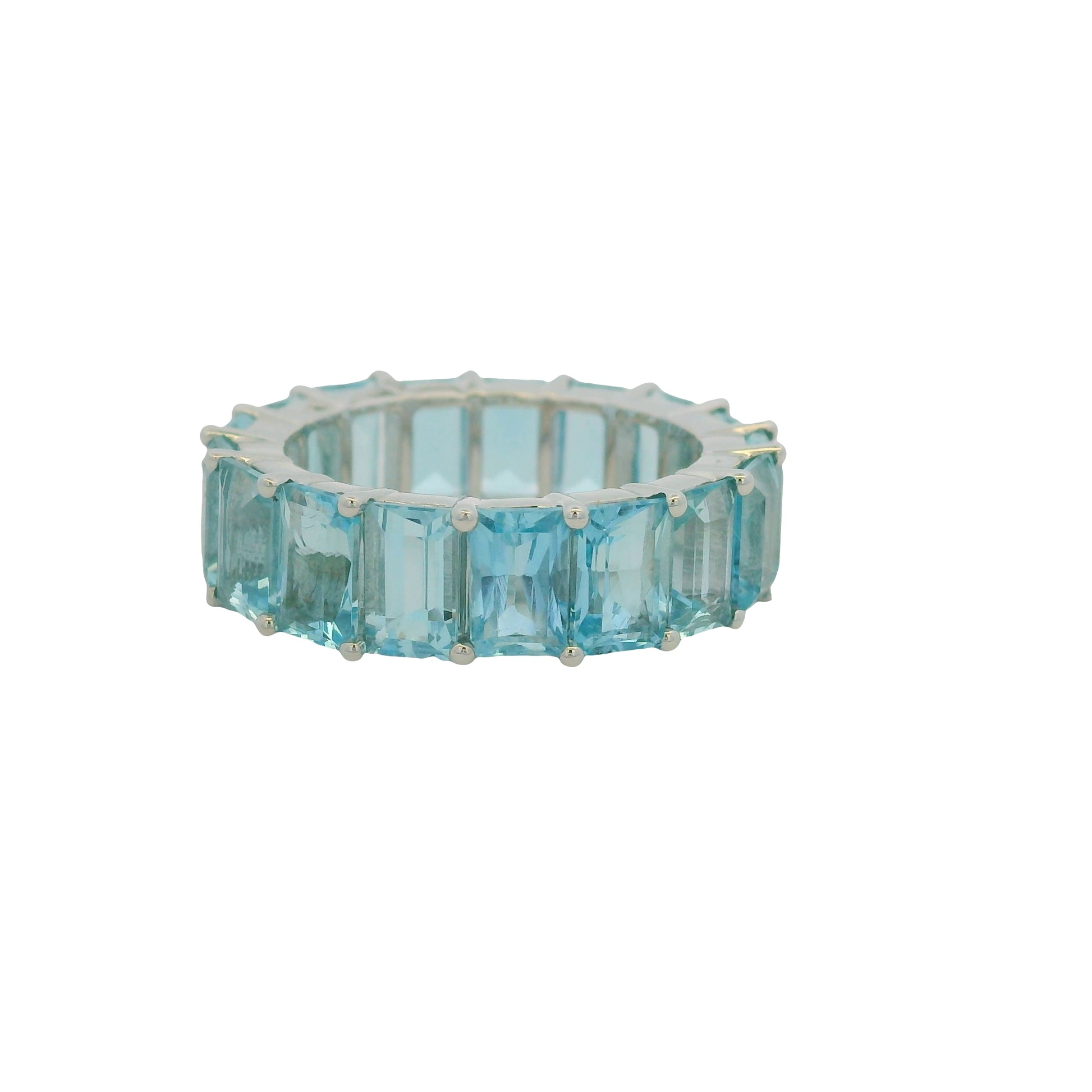 14K White Gold Natural Aquamarine Eternity Band 