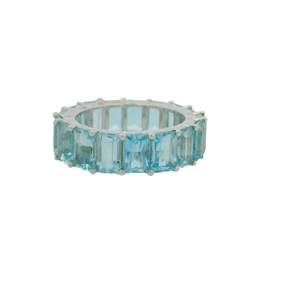 14K White Gold Natural Aquamarine Eternity Band 