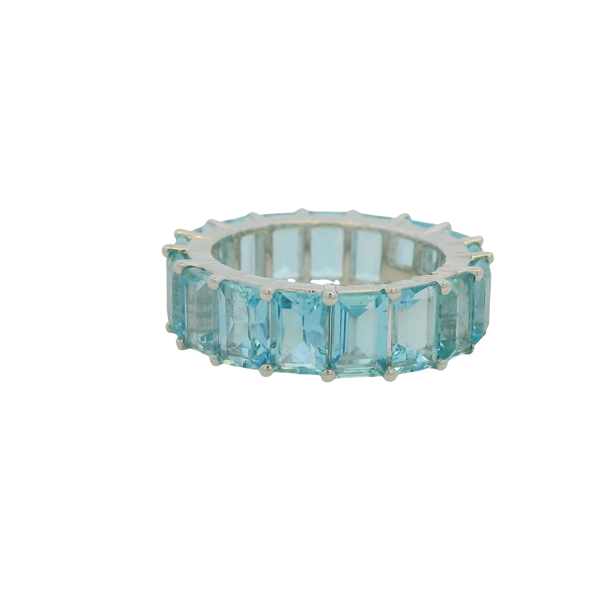 14K White Gold Natural Aquamarine Eternity Band