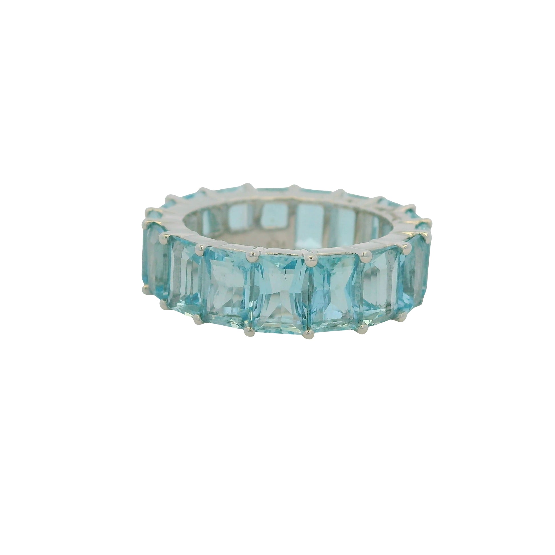 14K White Gold Natural Aquamarine Eternity Band